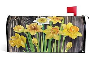 WOOR Spring Daffodils Flowers The Wooden Magnetic Mailbox Cover MailWraps Garden Yard Home Decor for Outside Standard Size-18"x 20.8"
