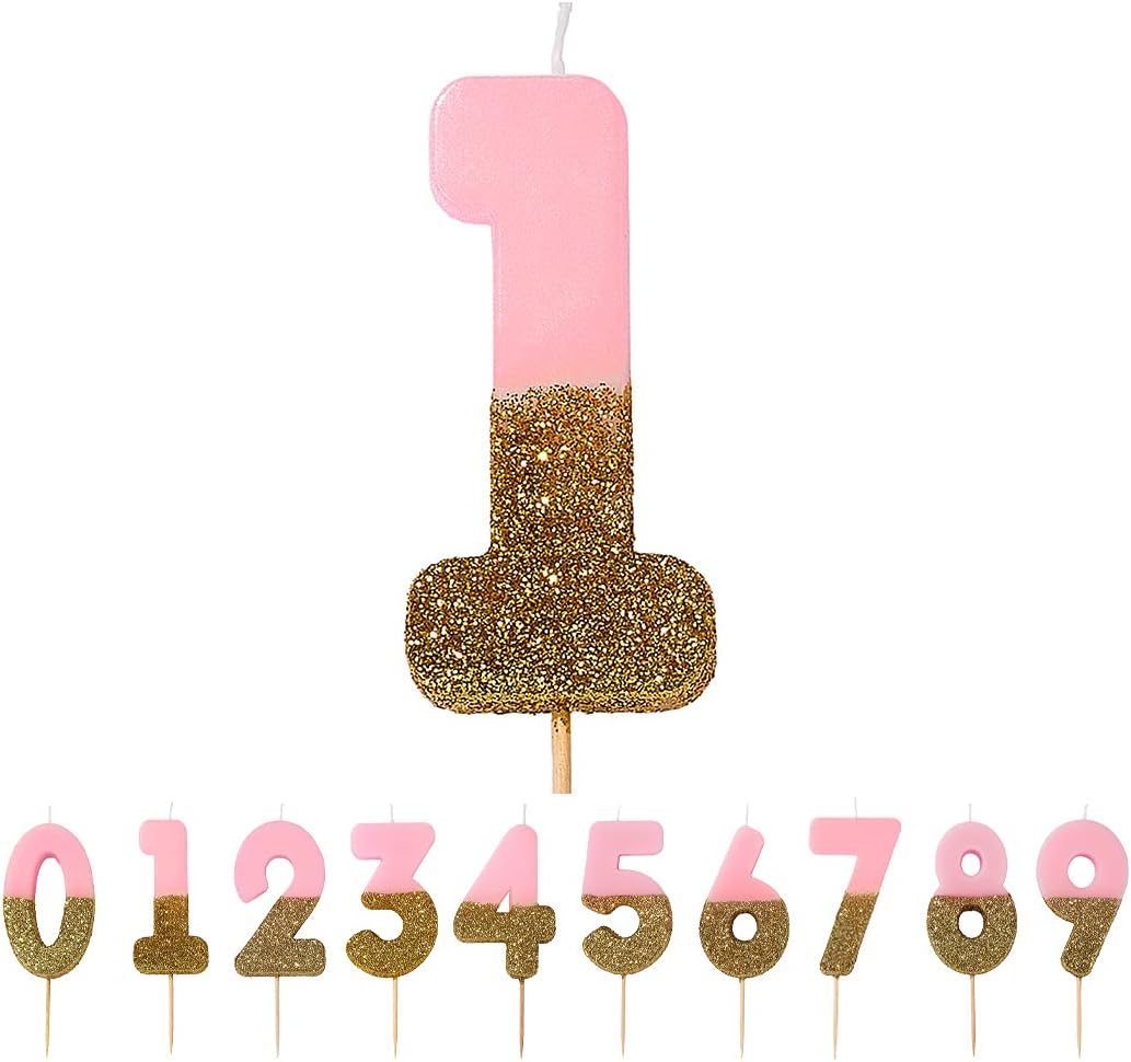 Talking Tables Pink Number 1 Candle with Gold Glitter Premium Quality Cake Topper Decoration For Kids, Adults, Teenagers, 1st Birthday Party, Anniversary, Milestone Age, 3", PINK1: Kitchen & Dining