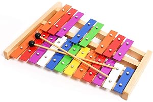 CARA & CO Professional Colorful Wooden Glockenspiel Xylophone with 25 Metal Keys for Adults & Kids - Includes 2 Wooden Beaters