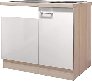 MMR Küchen-Spülenschrank DERRY - Umbauschrank für teilintegrierbaren Geschirrspüler - Breite 110 cm - Perlmutt Weiß