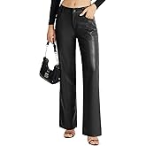 VILIGO Women's Faux Leather Pants Button PU Jeans Straight Wide Leg Trousers with Pockets