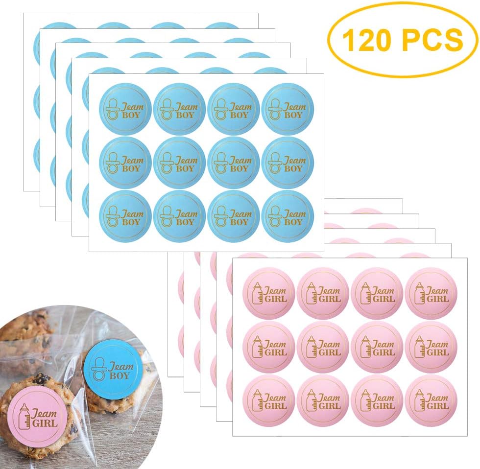 120 PACK Baby Nest Designs Gender Reveal Stickers Team Boy and Team Girl for Party Supplies