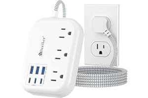 BEEIKER 6 USB(3 USB C) Power Strip- Travel Power Strip with 6 USB Desktop Charging Station 24W/4.8A and 3 Outlets, 5Ft Flat Plug Braided Extension Cord, Non Surge Protector for Cruise Ship Travel Office Dorm