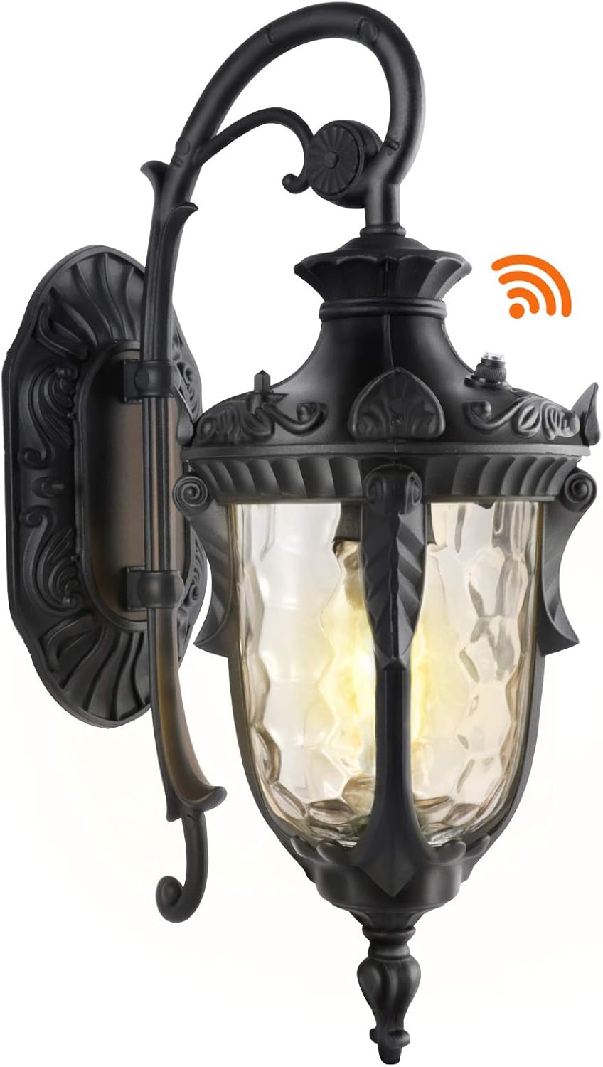 PARTPHONER Dusk to Dawn Outdoor Light Fixture Wall Mount, Waterproof Porch Light Fixtures Wall Lamp, Outside Wall Sconce Exterior Wall Lamp with Textured Glass for House, Front Door, Garage