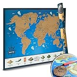 Scratch Off World Map Tracking Poster With US States | Geographic Fun Educational Learning Toy & Teaching Tool For Kids | Quality Family Time | Unique Gift | w/ Scratch Pen and Collectable Coin