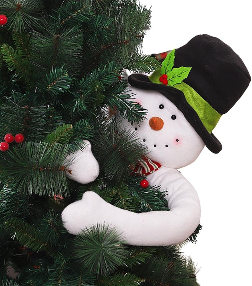 Tree Toppers - ADSE Christmas Tree Topper Decoration Xmas Tree Claus/Snowman Hugger with Hat and Arms Christmas Ornament Party Supplies-Snowman