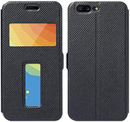 One Plus 5t Case , JMPin [View Window] Flip Case Cover with Kickstand [Magnetic Closure] for One Plus 5t (2017) (One Plus 5t black)