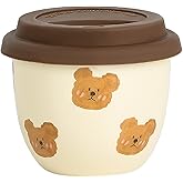 Jiantaoxi Cute Bear Mug with Lid, Cute Coffee and Tea Mug,Gift for Friend Women Men,Beige, 8oz
