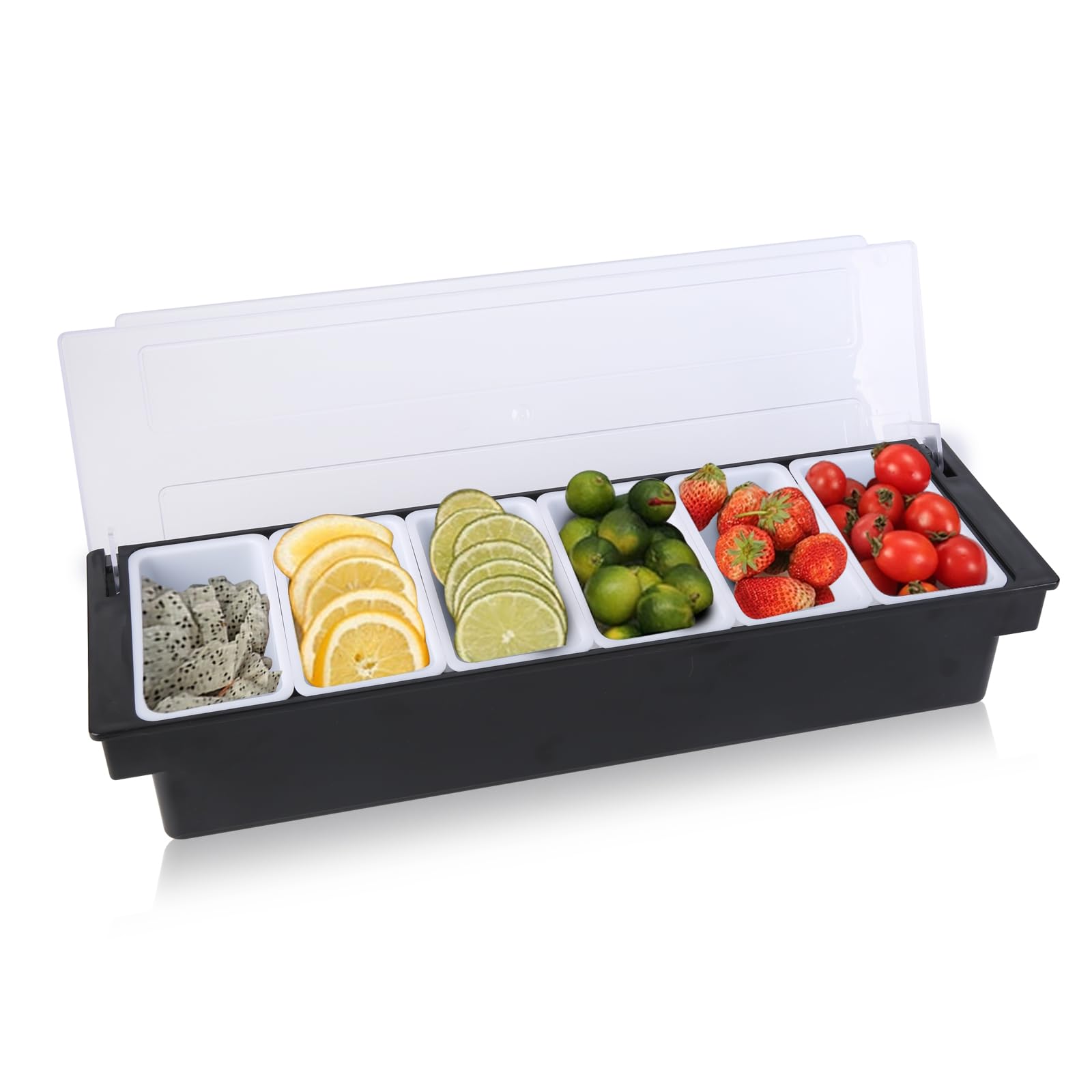 ICEBLUEOR Pizza Accessories Pizza Topping Station, 6 Condiment Holder Salad Bar Pizza Storage Container, Multi-Use Detachable Cheese Box for Fridge, Ice Condiment Serving Container For Home Restaurant