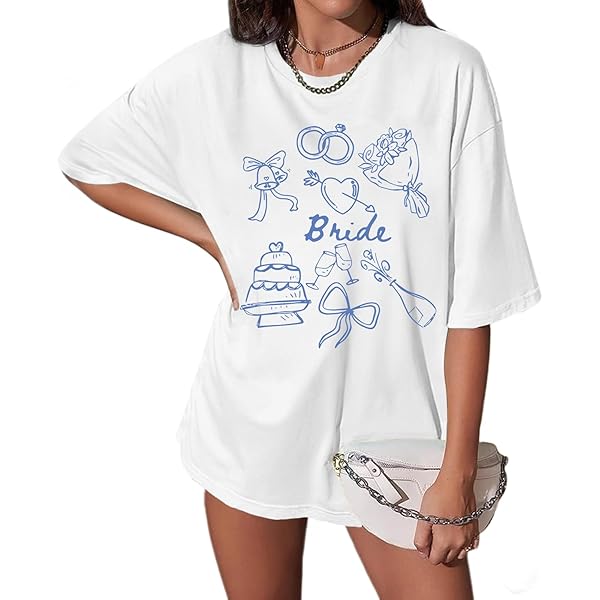 Bride Shirt Women Engaged Bridal Shower Tee Oversized Bride Squad Bridesmaid  T-Shirt Bachelorette Wedding Party Tops Blue at Amazon Women's Clothing  store