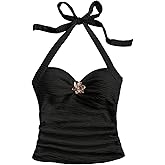 SOLY HUX Women's V Neck Halter Tops Open Back Y2k Ruched Floral Metal Summer Going Out Cami Tops