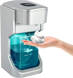 vplus Automatic Soap Dispenser Automatic Foaming Touchless Soap dispensers,500ML ABS Infrared Soap Dispenser Wall Mount Adjustable Suitable for Bathroom Kitchen Restaurant (Sliver)