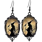 Halloween Witch Earrings for Women Gothic Mystery Witch Cameo Earrings Punk Crystal Glass Witch Dangle Earring Victorian Jewelry