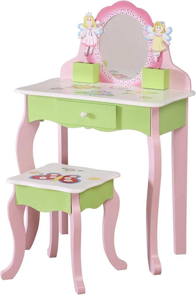 WODENY Children Vanity Set with Drawer Wooden for Girls Pink (Vanity