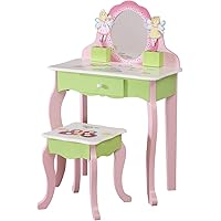 WODENY Children Vanity Set with Drawer Wooden Kids Dressing Table Set Child Dresser with Mirror for Girls Pink (Vanity Table 