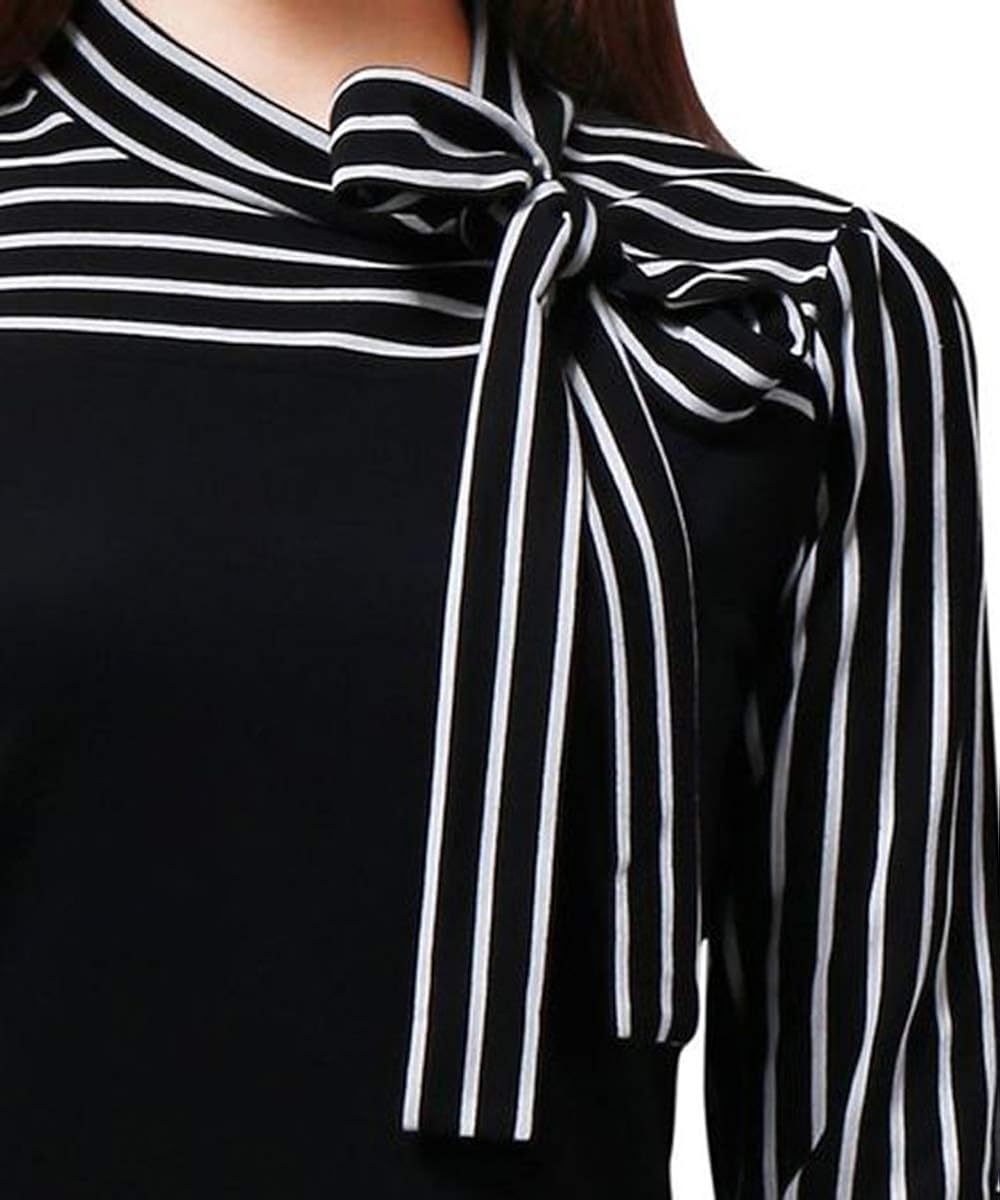 Women's Tie-Bow Neck Striped Blouse Long Sleeve Shirt Office Work Splicing Blouse Shirts Tops: Clothing