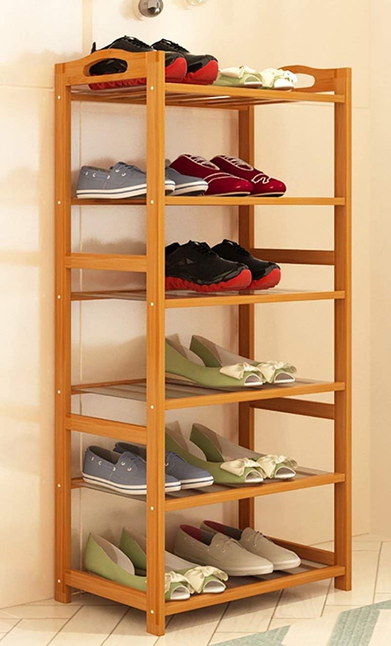 wood shoe racks for closets on Amazon Com Hyrglizi Solid Wood Shoe Cabinet Shoe Box Flower Stand Shelf Dustproof Shelf 6 Levels Assembly Bedroom Foyer Living Room Office Garage Space Saving Shoe Rack Size 50 25 106cm Home Kitchen