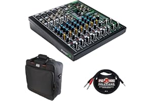 Mackie ProFX10v3 10-Channel Sound Reinforcement Mixer with Built-In FX, Gator Cases G-MIXERBAG-1515 Mixer Bag & Stereo Cable 10' Bundle