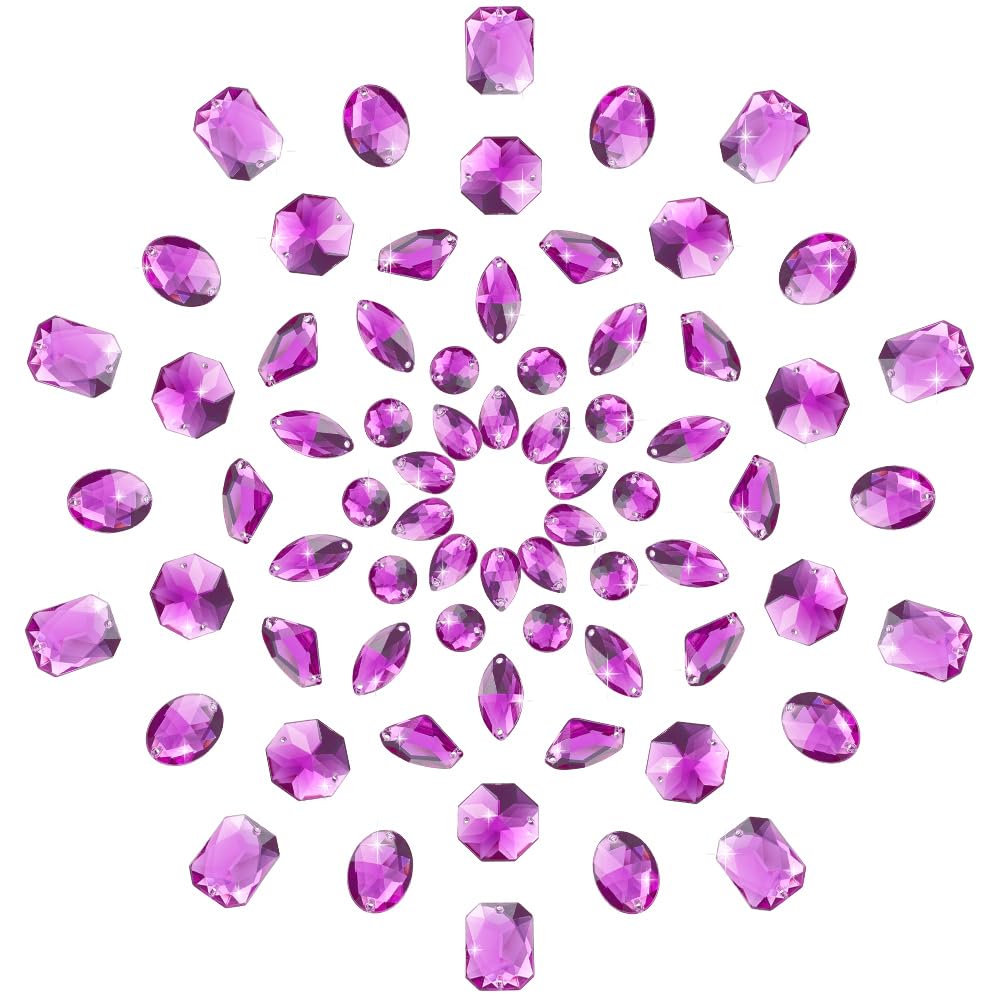 PandaHall Elite - 70 Pcs Acrylic Rhinestone Links 2 Holes Rhinestone Sew On Crystal Buttons for Clothing Decoration Jewellery Flat Back and Faceted Purple — image 1