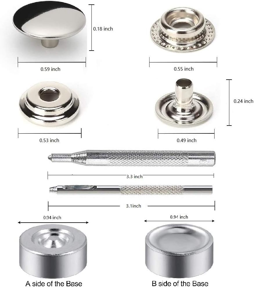 Laviesto Snap Fastener Kit, 200pcs Stainless Steel Snap Button Press Stud Cap with 3 Setting Tools for Bag Leather Craft Sewing(15mm)