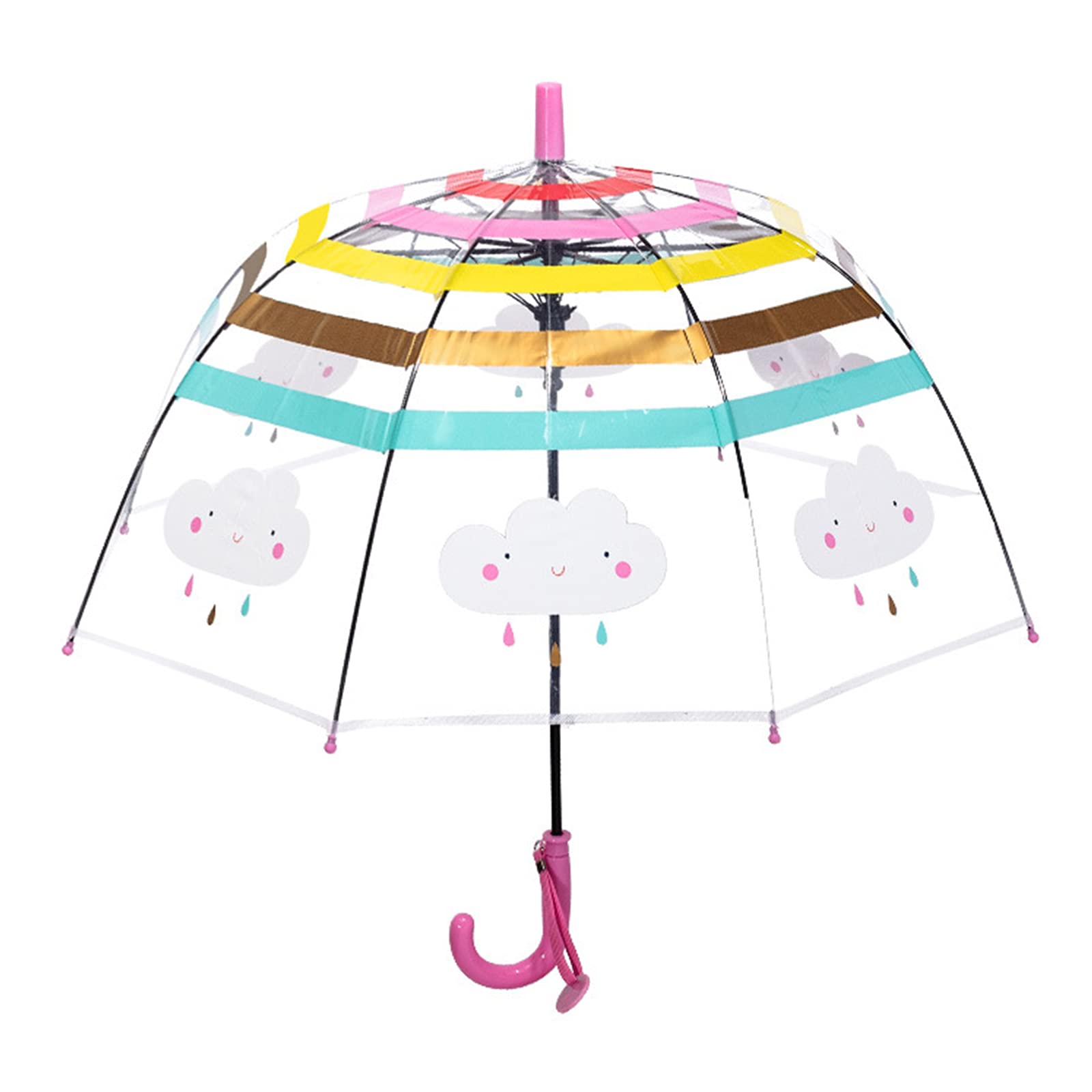 Kuppn Children Umbrella, Kids Transparent Umbrella Cartoon Cute Rainbow Cloud Arched Automatic Men and Women Clear Wind Long Handle Wind Umbrella with an Easy Grip Handle