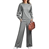 Yousify 2 Piece Sets for Women Trendy Sweatsuits Casual Long Sleeve Tops Outfits Seam Wide Leg Pants Lounge Sets