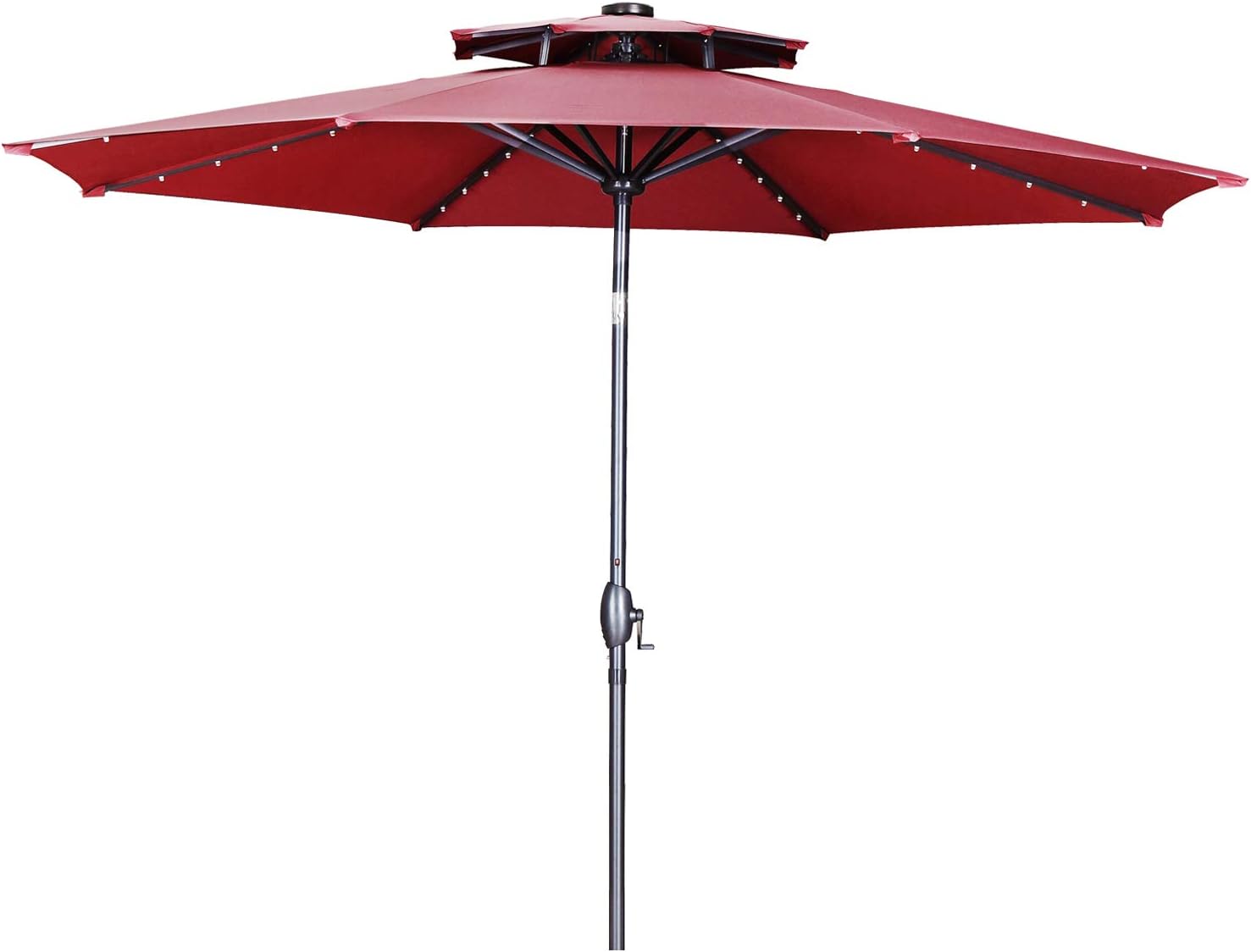 Amazon Com Gdy 2 Tiers Vented 10ft Solar 40 Led Lighted Patio Umbrella Outdoor Waterproof Table Umbrellas With 8 Sturdy Ribs Red Garden Outdoor