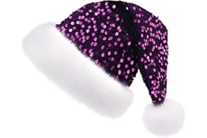 Ausejopeac Purple Christmas Hat for adults,Personalized Purple Sequin Santa Hat Xmas Super for Xmas Holiday New Year Party
