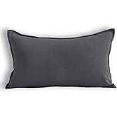 Jeanerlor Natural Cotton Linen Square Decorative Throw Pillow Case Dark Grey Cushion Cover with Twin Needles Stitch on Edge for Lumbar, 12"x20"(30 x 50cm), Dark Grey