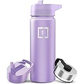 IRON °FLASK Camping & Hiking Hydration Flask with Straw, Wide Mouth Insulated Stainless Steel Sports Water Bottle - 18 oz Lavender