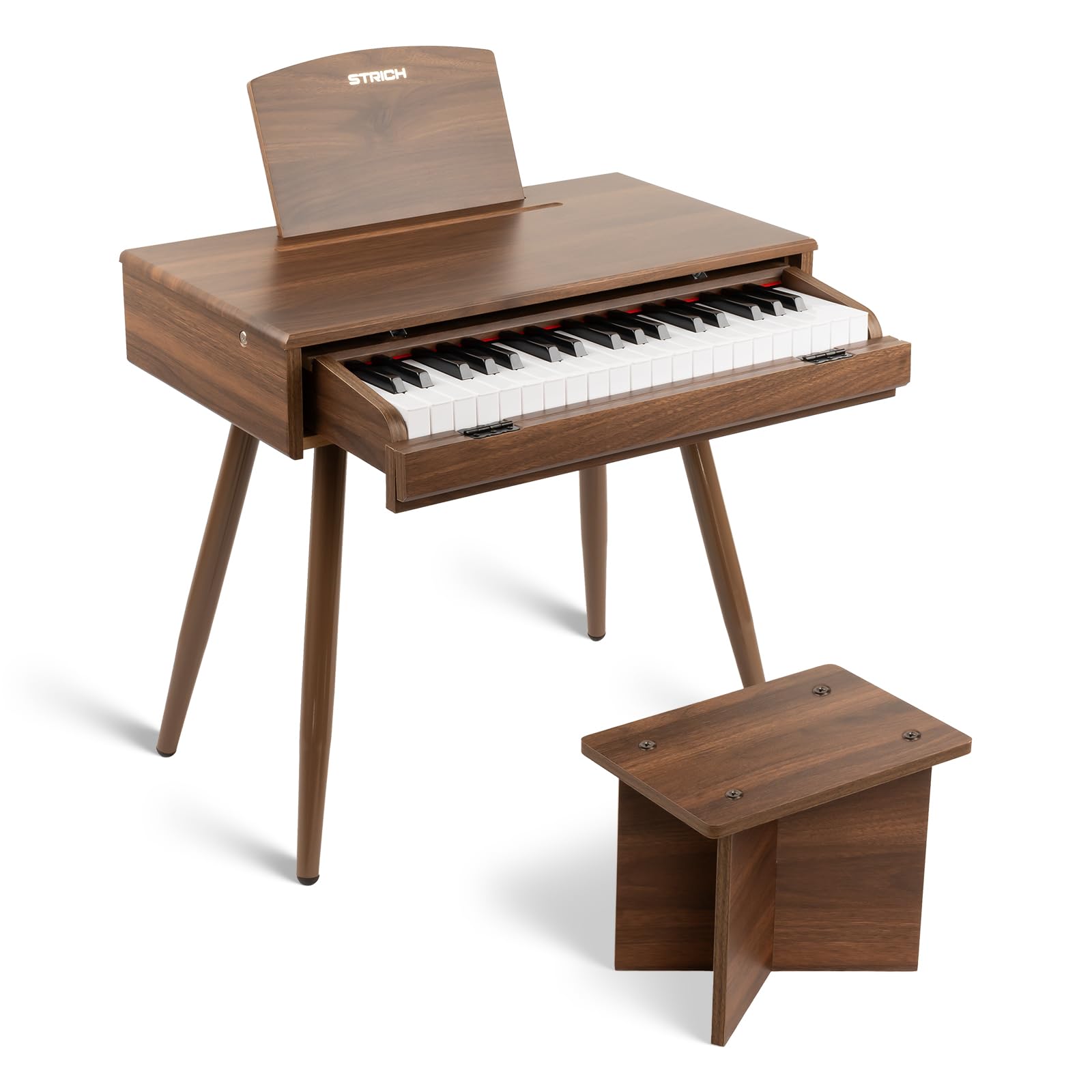 STRICH 37 Keys Kids Piano Keyboard Set, Mini Digital Piano for Kids With Stand Chair, Drawer Design Wood Piano for 3+ Girls and Boys, Walnut Color, SEK-50