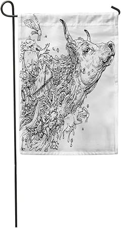 Amazon Com Semtomn 28 X 40 Garden Flag Drawing Of Cow In The