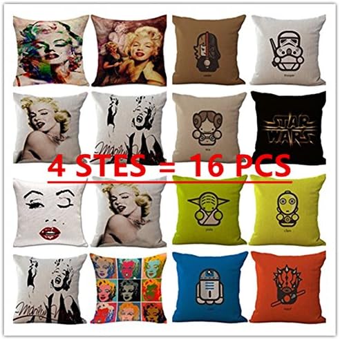 Famulei 4 Packs the Union Jack and American Flag Pet Dog Pattern Chair Seat Back Cushion Cover Pillow Covers 18X18 Inch Cotton Linen Throw Pillow Case Square Pillowslip for Home Bed Sofa Couch Decor