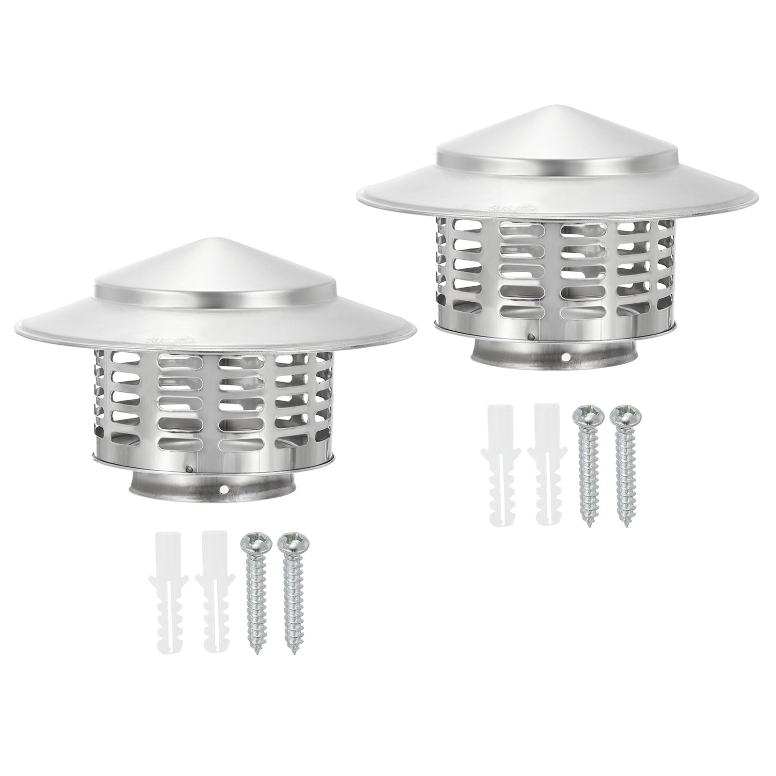PATIKIL 3" Chimney Cap, 2pcs 304 Stainless Steel Round Chimney Cover Cap Hood Screen Roof Vent with Screws for Fireplace Exhaust Exterior Stove Pipe
