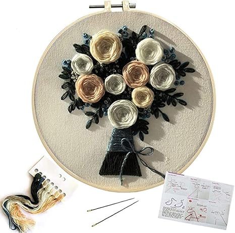 Amazon Co Jp Diy刺繍キット 花柄 スタンプクロスステッチセット 刺繍布 フープ カラースレッドニードルポイントキット初心者向け大人向け 手作りギフト フロー ホーム キッチン