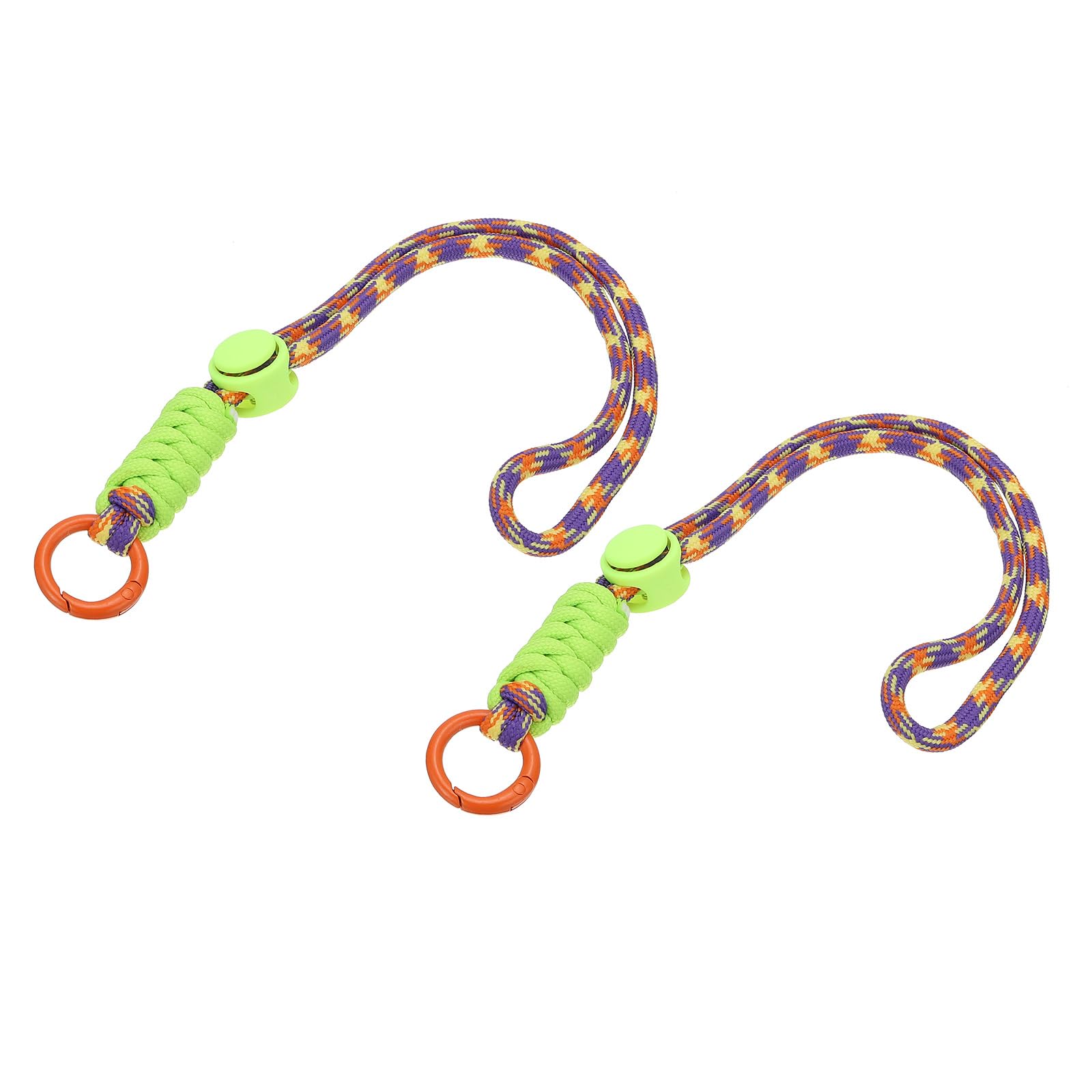 PATIKIL Paracord Lanyard Keychain, 2Pcs Cell Phone Keychain Rope Wrist Lanyards Braided Strap with Spring Ring for Hanging Key, Way Design, Yellow, Purple, Green
