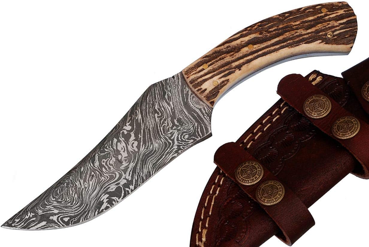 Grace Knives Handmade Damascus Steel Hunting Knife 8.5 Inches with Leather Sheath G-1066