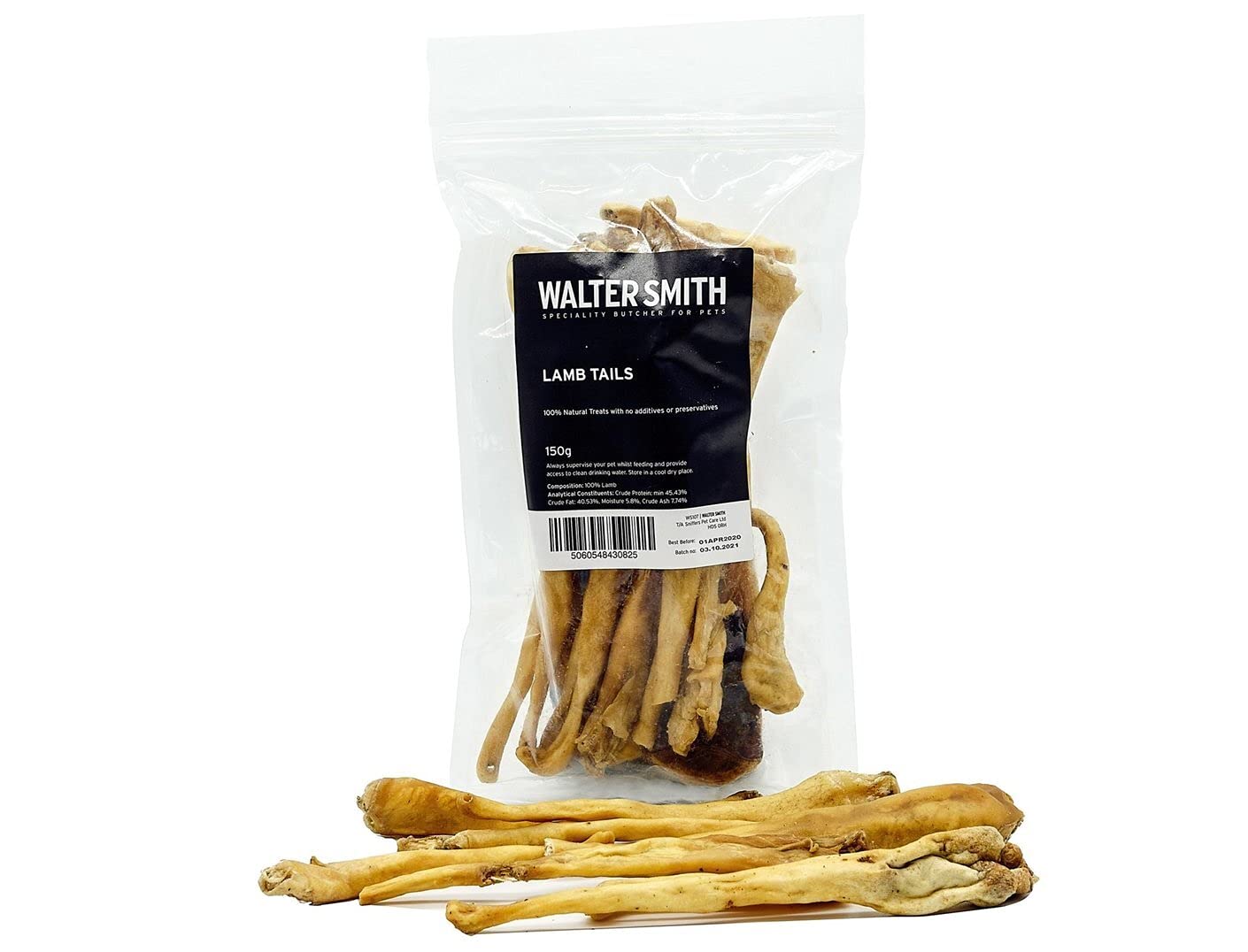 Walter Smith Natural Lamb Tails 150g – 100% Natural Dog Treat – No Artificial Colours or Preservatives – Natural Dog Chew