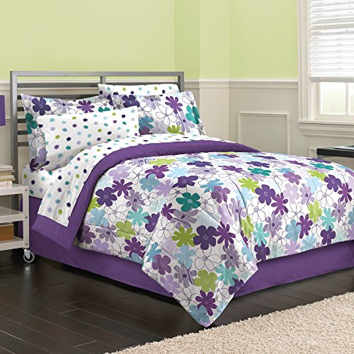 First at home graphic daisy comforter set, full, purple
