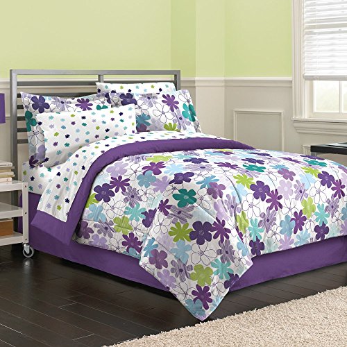 First At Home Graphic Daisy Comforter Set, Full, Purple