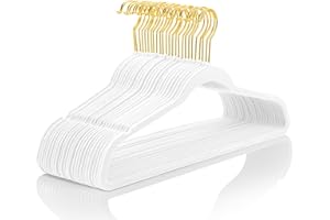 MIZGI Premium Velvet Hangers Pack 60 Pcs Heavyduty - Non Slip Slimline - Velvet Suit Hanger White - Gold Hooks,Space Saving Clothes Hanger