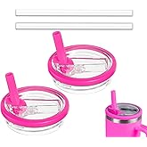 2 Pack 30 oz Tumbler Flip Straw Lid Compatible for Stanley Quencher, Leak Proof Lid Replacement for 30 OZ Stanley H2.0 FlowState Tumbler,Spill Proof Splash Reusable (Transparent Rose Red)