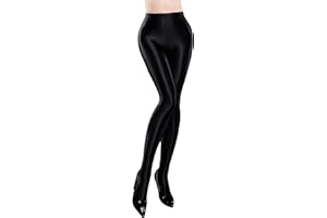 FEOYA Women's Wet Look Footed Leggings Metallic Dance Tights Shiny Leggings Shimmer Pants Glitter Tights