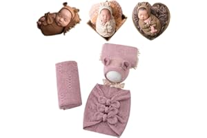 Vemonllas Newborn Baby Boy Girl Photography Props Bow Wrap, Posing Aid, Hat and Blanket Set of 4 Pcs