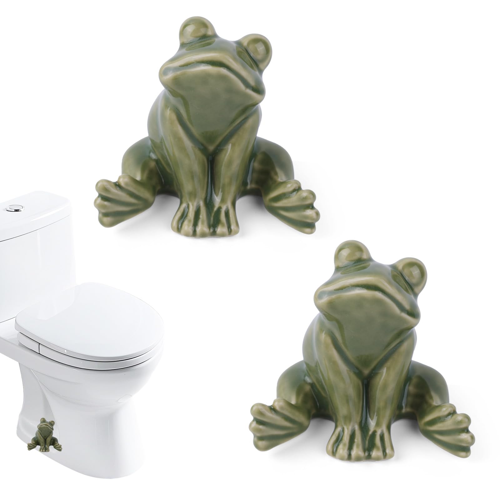 Photo 1 of 2 Pack Toilet Bolt Caps Decorative, Ceramic Frog Toilet Screw Covers Cute Porcelain Hidden Bottom Cover Easy to Install Perfect for Bathroom Decoration (Seaweed Green)