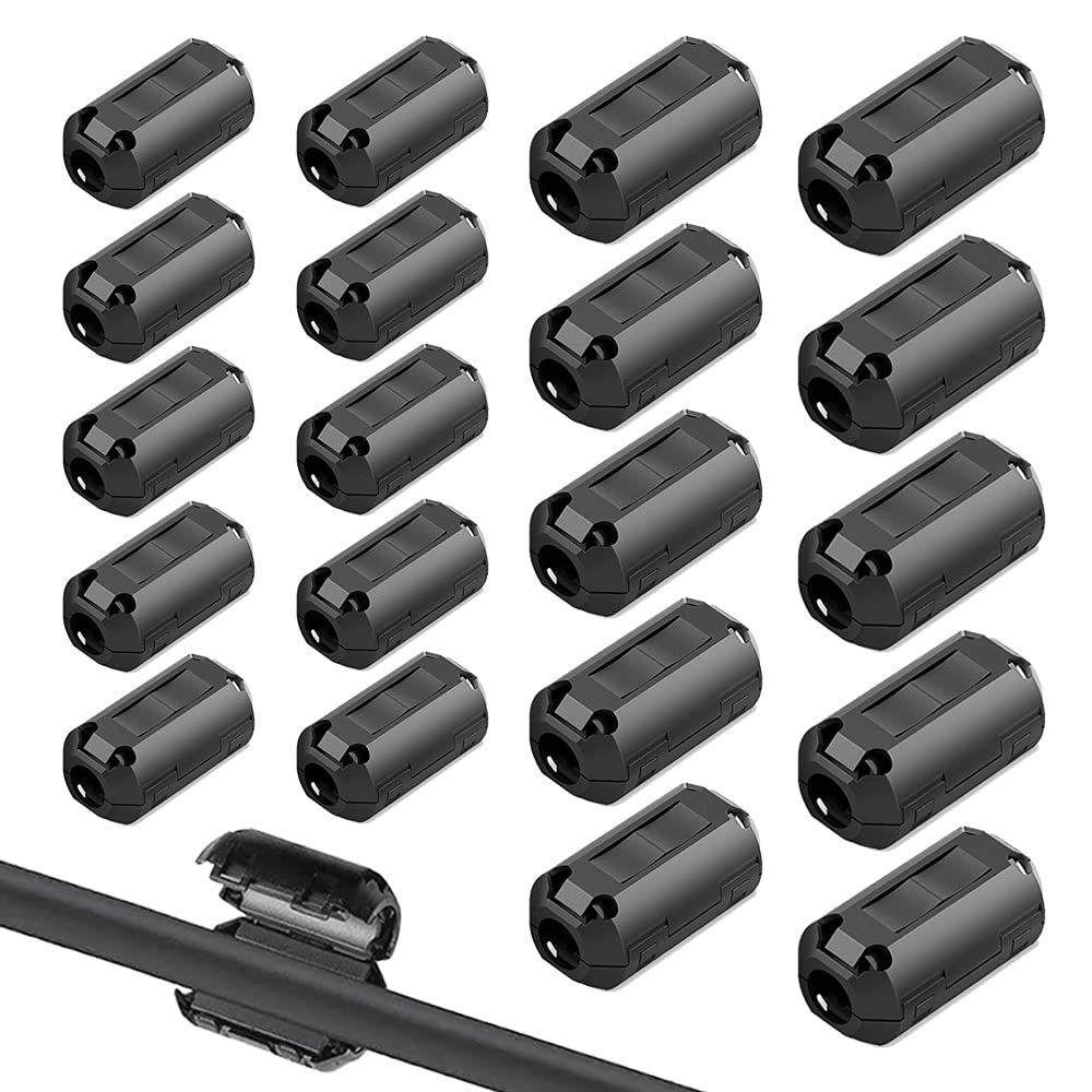 QitinDasen 20Pcs Black Clip-on Ferrite Ring Core Set, RFI EMI Noise Suppressor Cable Clip, Anti-Interference High-Frequency Filter (3.5mm 5mm 7mm 9mm Inner Diameter)
