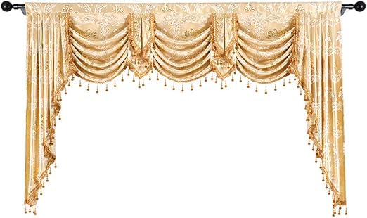 Amazon Com Elkca Golden Jacquard Swag Waterfall Valance Luxury