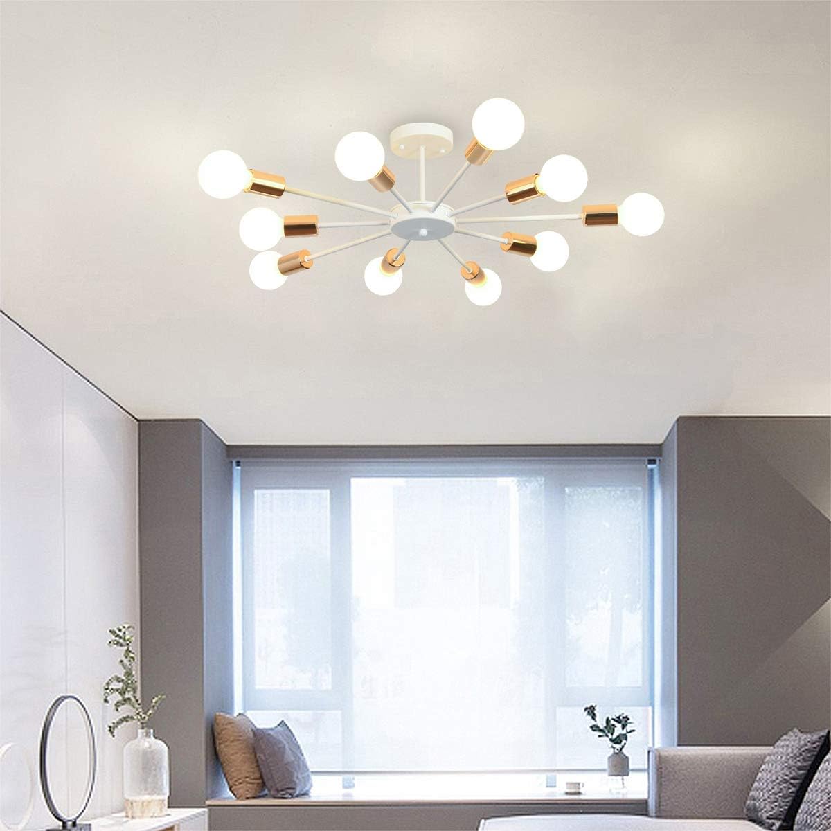 Jaycomey Flush Mount Ceiling Light, Modern White Sputnik Chandeliers, 10-Light E26 Base Industrial Semi Ceiling Lights Fixture for Bedroom Living Room Kitchen Farmhouse - - 