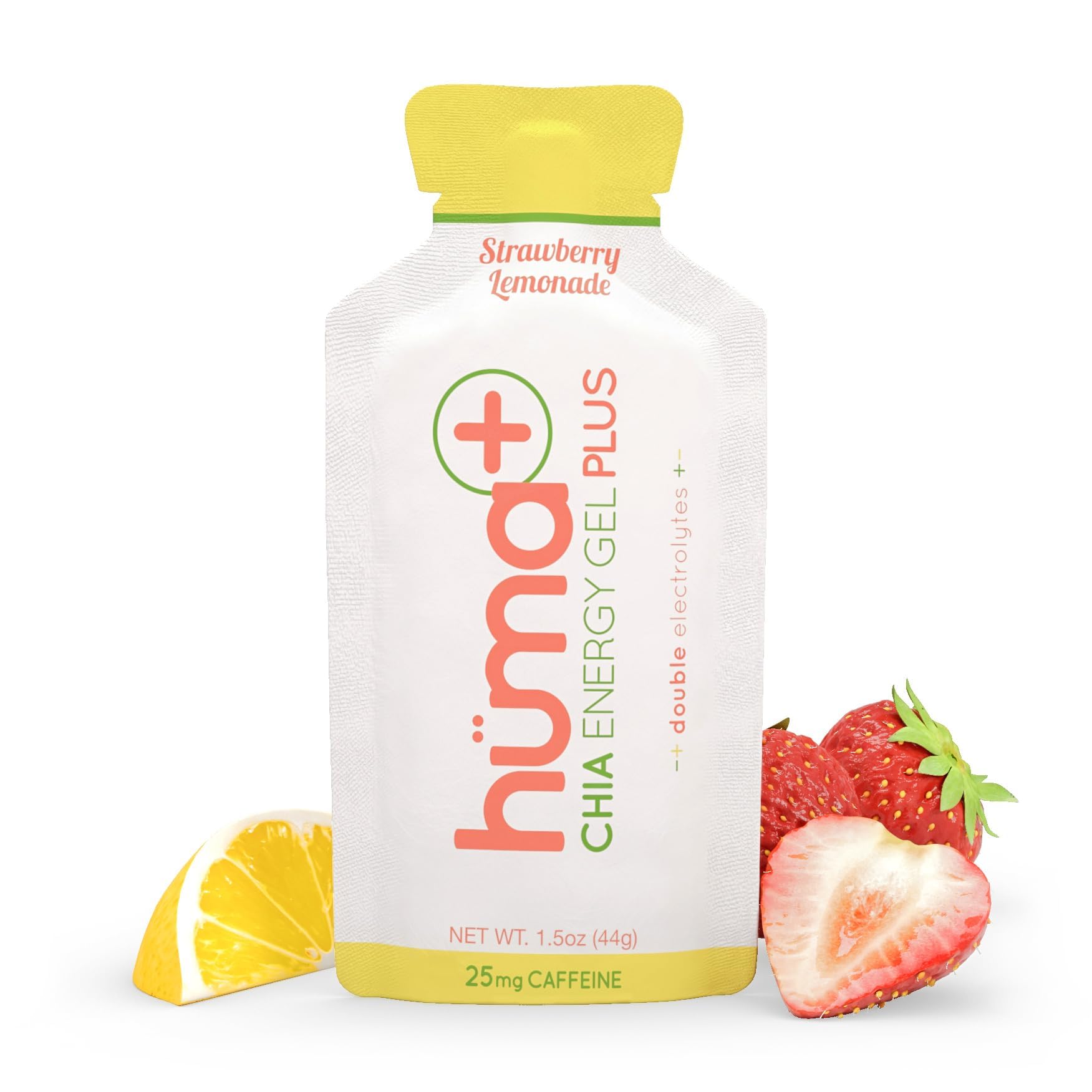 Huma Chia Energy Gel, Strawberry Lemonade - Plus, 12 Gels - Stomach Friendly, Real Food Energy Gels for Endurance Exercise