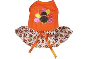 Petitebella Rainbow Turkey Puppy Dog Dress (Orange/Turkeys, Medium)